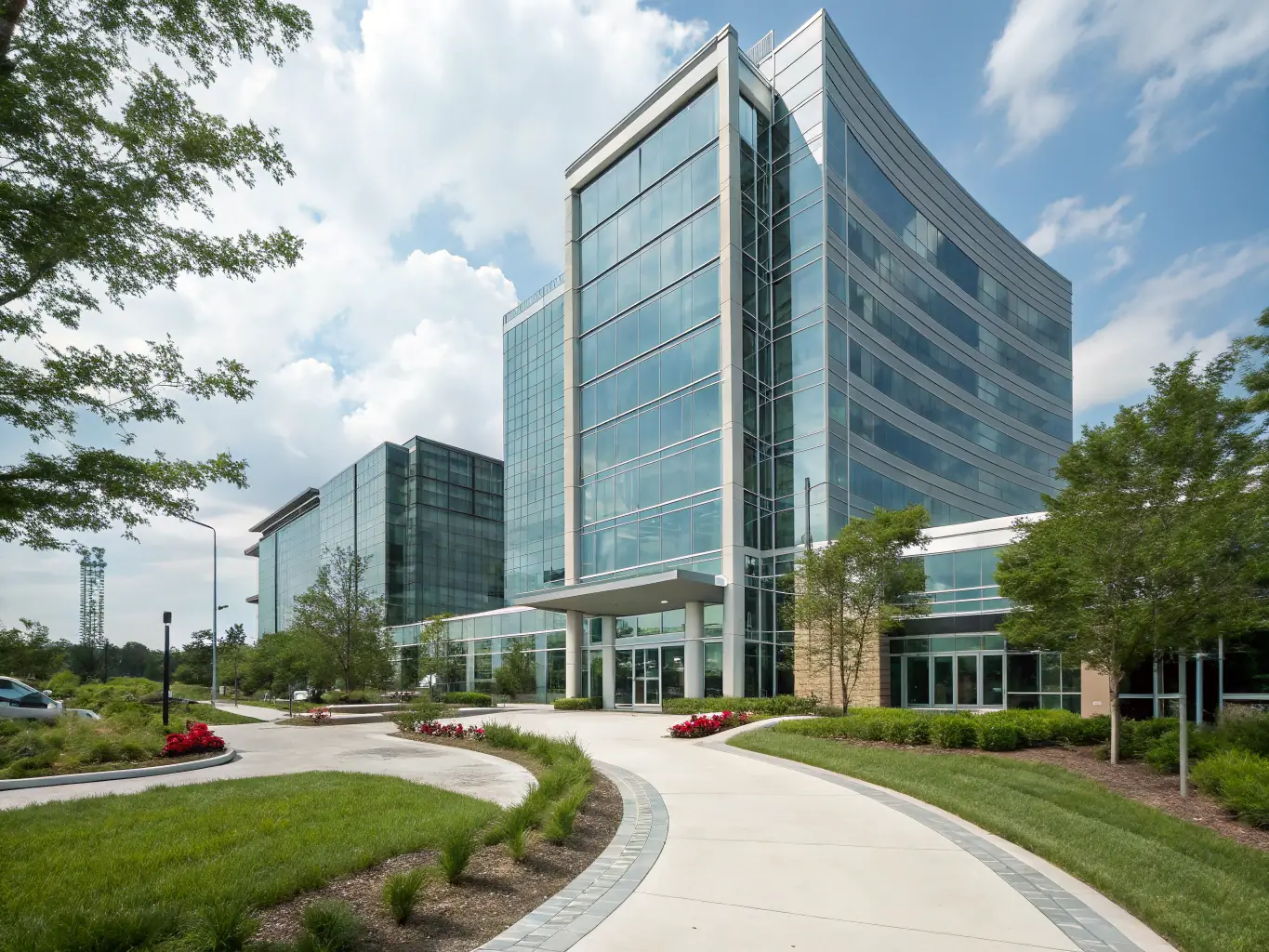 A commercial building with a clean facade, well-maintained parking lot, and tidy landscaping, reflecting the professional appearance achieved through commercial property maintenance.